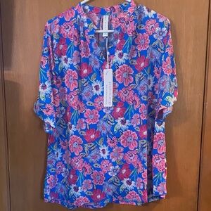 Dear Scarlett Breeze Slit Sleeve Top - Blue and Pink - Spring 2026